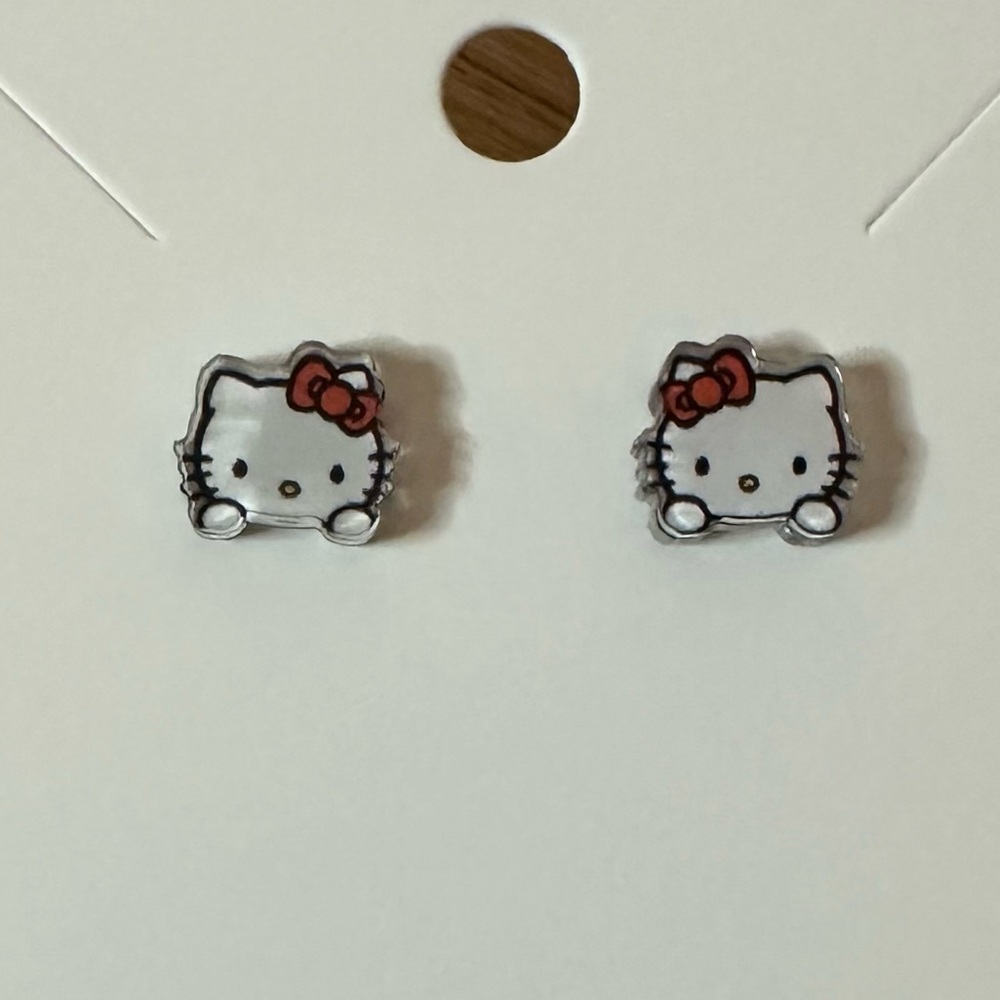 Kitty Earrings with Red Bow - Picture 1 of 2